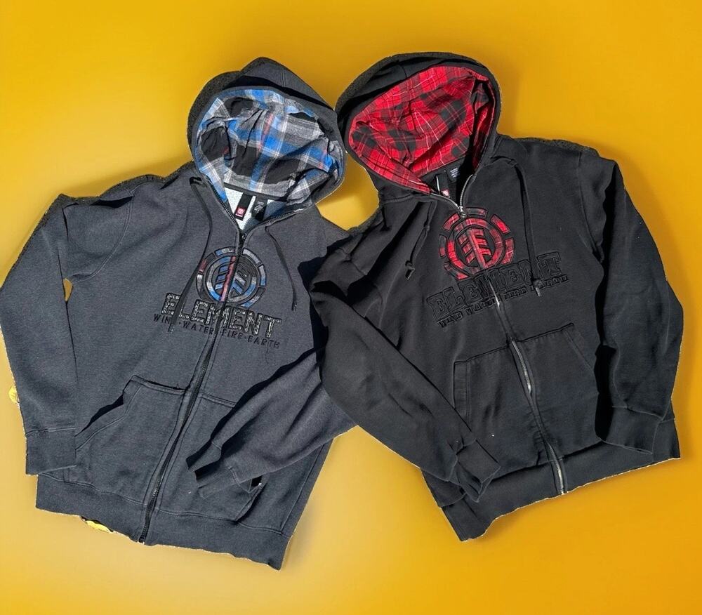 Element Zip Up Hoodie Red & Blue Plaid ( Y2K, Vintage )